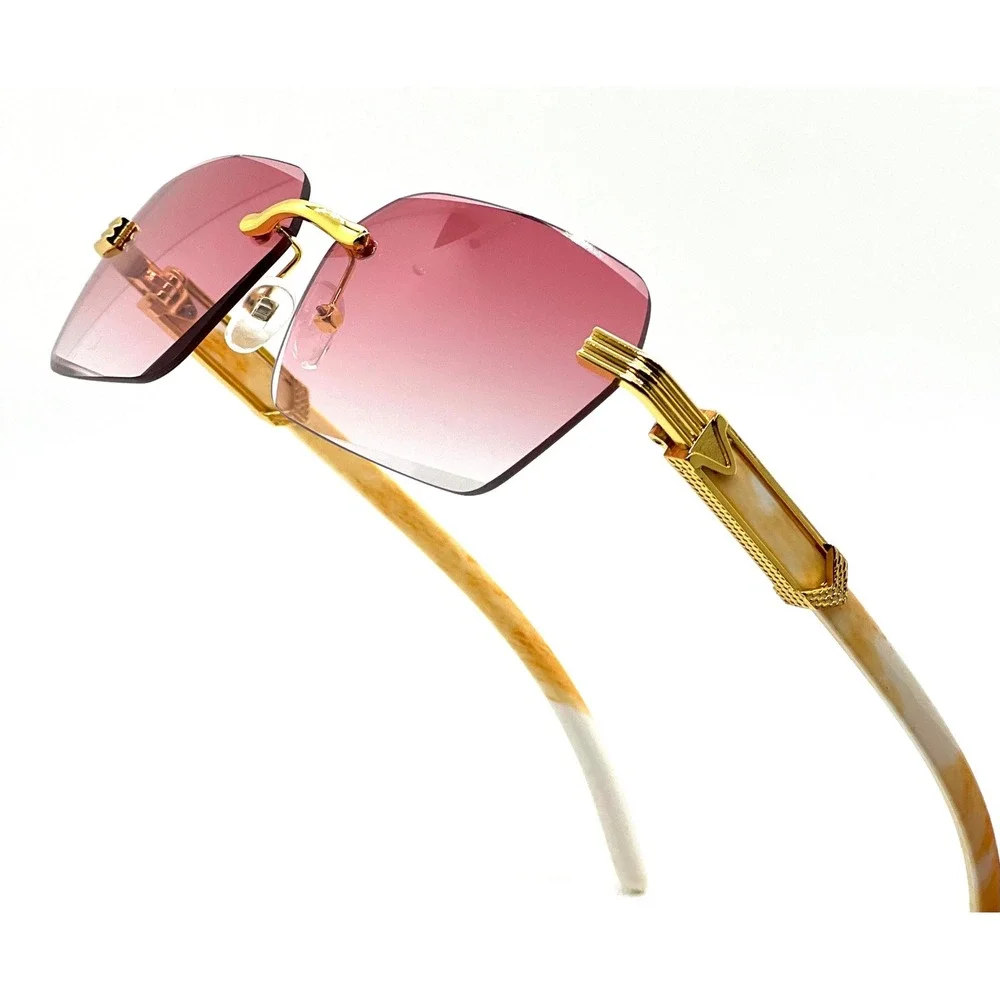 Women Sunglasses Gold Marble Frame Pink Gradient Lens UV400 Lady's Driving Gafas